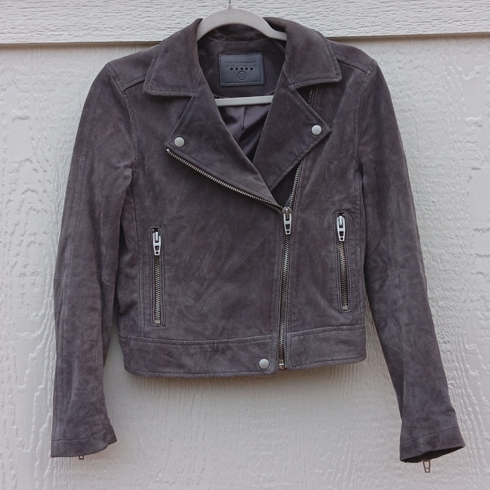 Blank NYC gray suede leather moto biker jacket women's XS